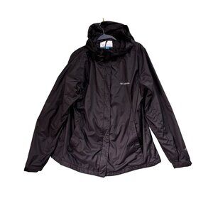 Columbia Women's Black Hooded Waterproof Jacket Size XL Nylon Lightweight